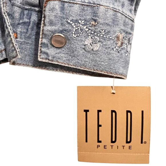 NWT Teddi Western Denim Pearl Button-Up Shirt Floral Embroidery Long Sleeves PS - Picture 7 of 14